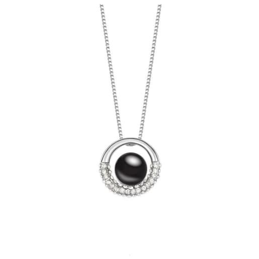 Quadiva collana 'perla', decorata con cristalli scintillanti di swarovski®, collana di perle, colore: placcato in oro bianco 18 carati, perla nera