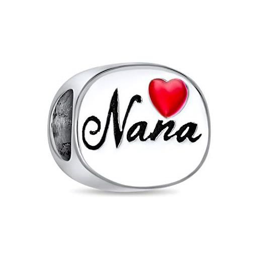Bling Jewelry nana nonna famiglia ovale cuore rosso amo nana charm bead per donne nonna. 925 argento adatto bracciale europeo