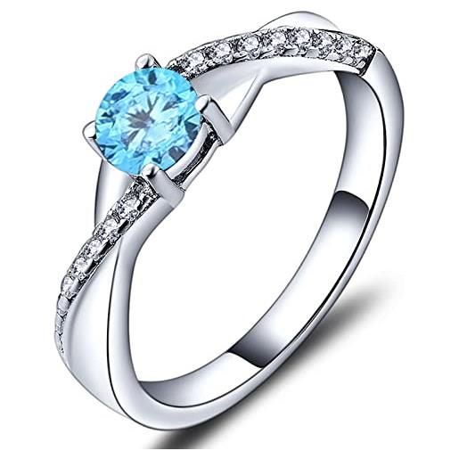 YL anello di fidanzamento argento 925 con marzo pietra portafortuna acquamarina anello solitario criss attraverso infinito anello nuziale per donna sposa(taglia 22)