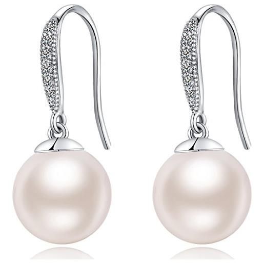 Miaofu orecchini perle donna perle orecchini oro bianco diamante perle orecchini Miaofu orecchini con perle, orecchini cerchio perle anallergici orecchini perle pendenti, argento perle goccia orecchini donna