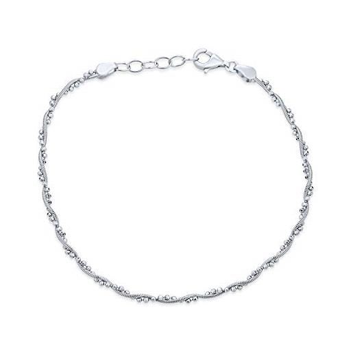 Bling Jewelry braccialetto caldo della caviglia della catena del serpente della perla ritorta per le donne. 925 dell'argento sterlina regolabile 9-10 pollici con l'estensore