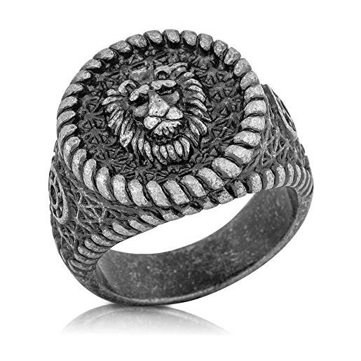 Akitsune imperator anello | sigillo in acciaio inox grande re leone design degli uomini delle donne anello - argento antico - 6 us