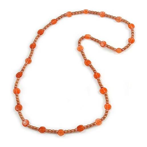 Avalaya elegante lunga arancione/pesca ceramica/perle di vetro con anelli in metallo tono oro collana/90 cm l, vetro vetro ceramica