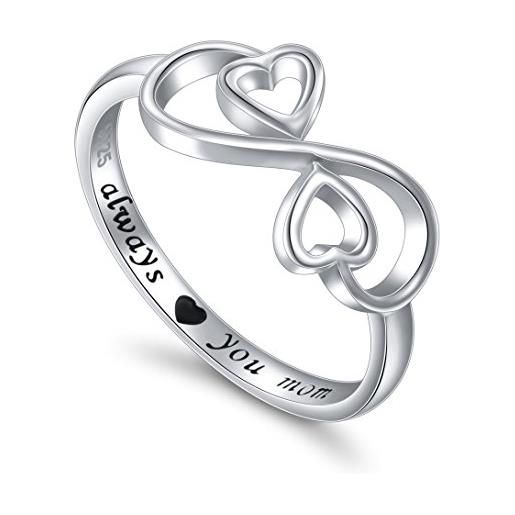 Flyow - anello da donna in argento sterling 925 a forma di cuore infinito, con incisione a forma di scritta always love you mum e argento, 11, cod. Flyow-jr2793-6