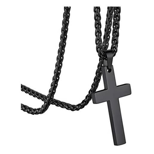 GOLDCHIC JEWELRY collana semplice con pendente a croce semplice, gioielli cristiani neri per uomo