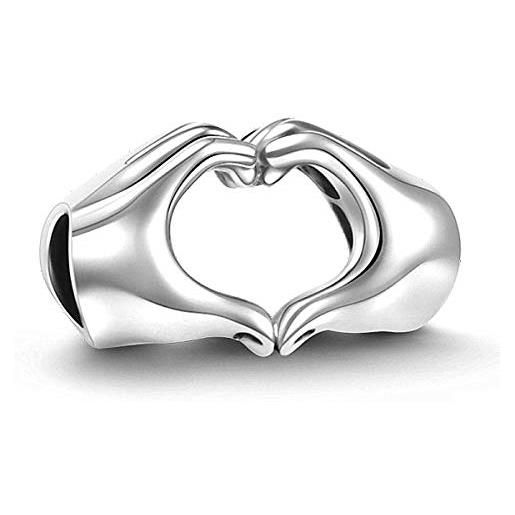 LOVANS argento 925 cuore charm bead per bracciali pandora regalo festa della mamma (heart hand)