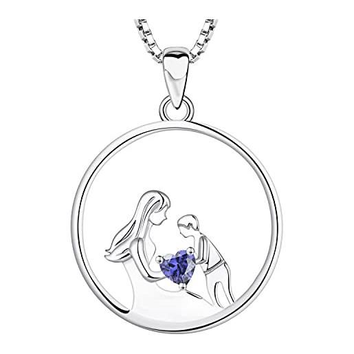 YL collana madre e figlio 925 argento tagliato dicembre pietra portafortuna tanzanite collana con ciondolo regali per donne mamma, 45-48 cm