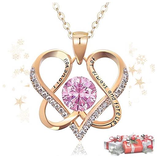 DYD s925 argento collane con ciondolo a cuore donna, oro rosa doppio cuore pietra del cuore, regalo san valentin, festa della mamma, compleanno, anniversario