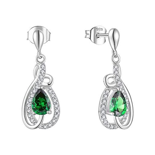 JO WISDOM orecchini pendenti argento 925 donna con 3a zirconia cubica può birthstone colore smeraldo, orecchini per le ragazze delle donne
