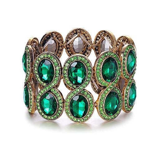 EVER FAITH braccialetto donna, rhinestone cristallo art deco sposa nozze elastico elasticità bracciale verde oro-fondo