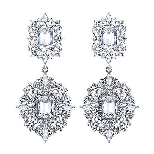 EVER FAITH orecchini cristallo matrimonio art deco vintage stile gatsby lampadario orecchini pendenti trasparente argento-fondo
