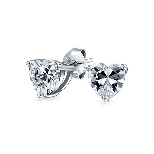 Bling Jewelry orecchini a perno con zirconi cubici a forma di cuore solitario da 1,5ct per donne adolescenti fidanzate argento sterling. 925 8mm