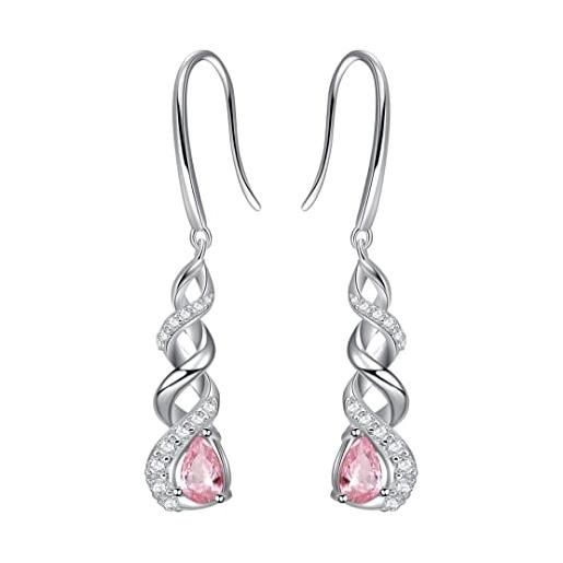 Qings orecchini donna infinito ottobre - orecchini con pietre portafortuna tormalina rosa pendenti argento 925 zirconia cubica orecchini scintillanti twist stroili regalo di gioielli per ragazze donne