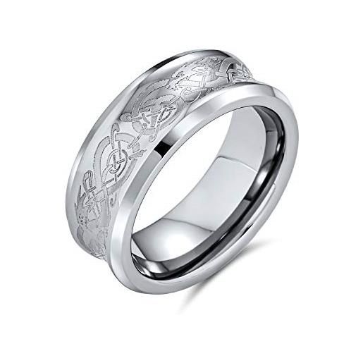 Bling Jewelry personalizzare tono argento coppie concavo nodo celtico drago vichingo fedi nuziali per gli uomini donne titanio comfort fit 8mm personalizzabile