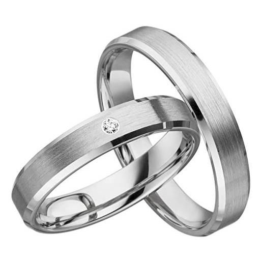 JC Trauringe jc s029 - coppia di fedi nuziali in argento 925, con diamante e incisione, anelli di fidanzamento, anelli di fidanzamento brillanti, fedi nuziali, anelli per partner, platino, oro bianco