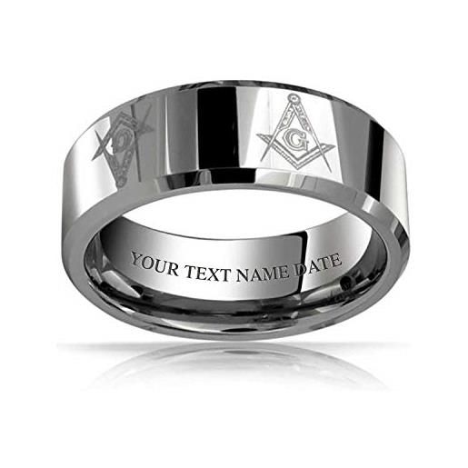 Bling Jewelry personalizzato quadrato e bussola massone massone titanium wedding band ring tono argento comfort fit 8mm custom engraved