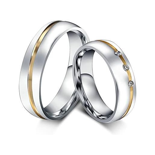 ANAZOZ anelli incisione personalizzata, fedine fidanzamento coppia, anelli coppia acciaio inossidabile anello fidanzamento donna anello argento oro fedi nuziali con zirconi