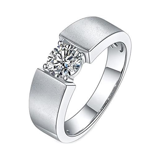 Mesnt anelli argento uomo, anelli argento 925 finitura opaca disegno solitario 6.5mm moissanite 1ct anello uomo elegante argento, taglia 17