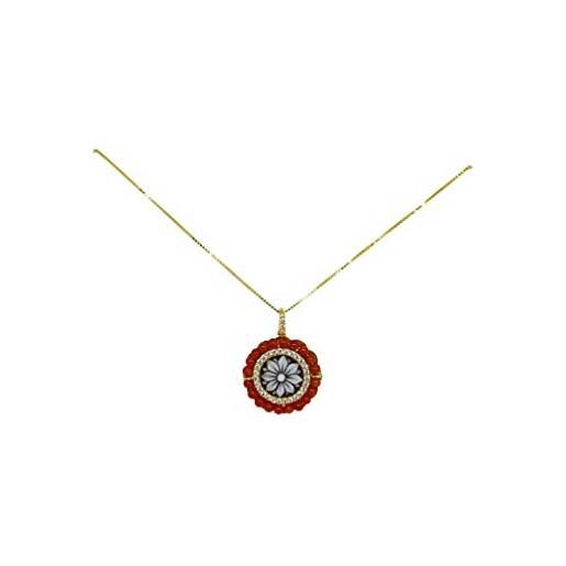 sicilia bedda - set corallo rosso del mediterraneo e cammeo - argento 925 placato oro 18 kt - prodotto artigianale - idea regalo (collana)