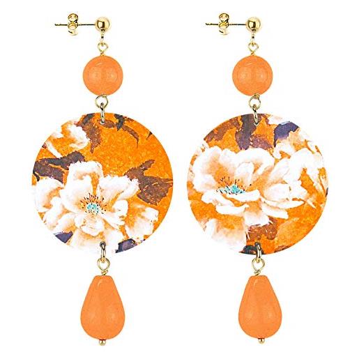 In lebole collezione the circle fiore bianco orecchini da donna in ottone pietra arancione