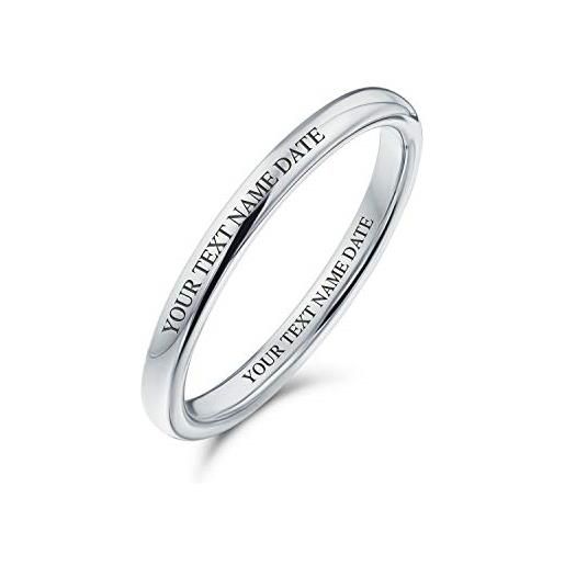 Bling Jewelry anello di nozze di titanio impilabile sottile minimalista personalizzato per uomini donne tono argento 2mm inciso su misura
