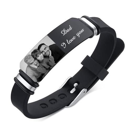 kaululu uomo nome bracciale con nome foto inciso in nero silicone personalizzato braccialetto regalo per lui padre e figlio/fratello/marito