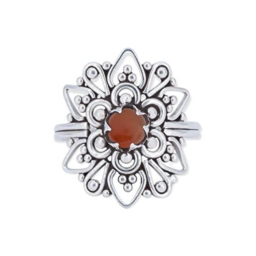 mantraroma anello argento 925 con pietre preziose corniola pietra rosso aranciato argento sterling da donna in vero argento (mrg-174-16-(60))