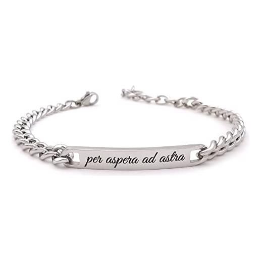 ALMENDRA bracciale da uomo personalizzato in acciaio con incisione personalizzabile braccialetto regalo ragazzo nome frase inciso amico scritta (catena 4mm)