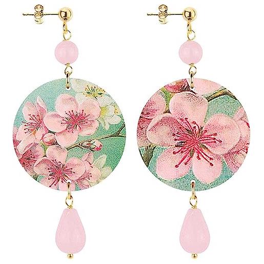 In lebole collezione the circle dpor131 fiore orecchini da donna in ottone pietra rosa