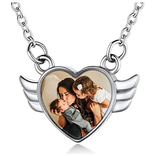 Custom4U collana in argento personalizzata per le donne regali con ciondolo inciso collane con foto di ali d'angelo per ragazze
