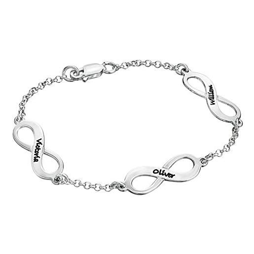MyNameNecklace myka - personalizzato braccialetto in argento con multipli infiniti incisi -gioielli personalizzati con nomi - regalo per donne, moglie, fidanzata - regali per san valentino (argento 925)