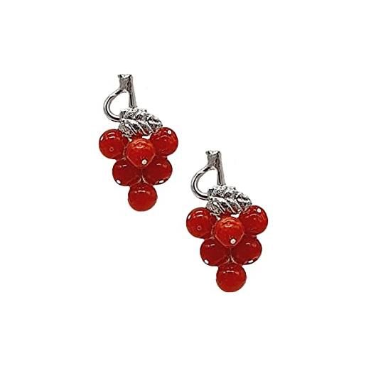 Sicilia bedda - orecchini perline di corallo rosso del mediterraneo e argento 925 - forma grappolo d'uva portafortuna - realizzato interamente a mano