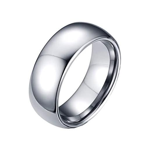 ANAZOZ anelli incisione anello fedina uomo, anello tungsteno uomo anelli lucido rotondo 8mm anelli argento taglia 30(70mm)