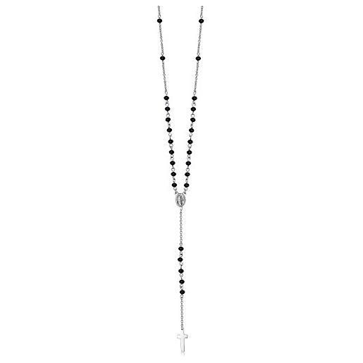 Luca Barra collana rosario in acciaio con cristalli neri design made in italy