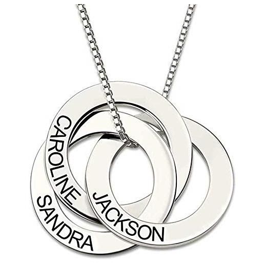 Grancey personalizzata 3 circle mothers day russa nome anello ciondolo personalizzato con l'incisione in oro collana disco argento