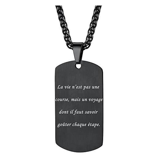 U7 personalizzata collana pendente personalizzabile testo nome data cindolo dog tag, acciaio inox, catena regolabile, con confezione, regalo perfetto - incisione gratuita diy (nero)