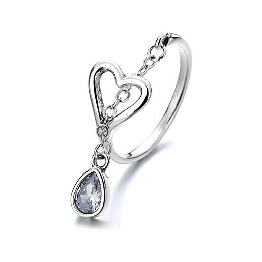 Banemi knuckle rings anello mignolo argento 925 open ring ciondolo con catena a cuore vuoto bianco zircone