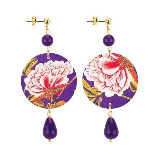In lebole collezione the circle piccoli fondo viola fiore bianco orecchini da donna in ottone pietra viola
