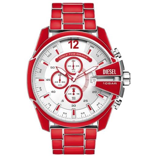 Diesel orologio da uomo mega chief, movimento cronografo, orologio in acciaio inossidabile con cassa da 51 mm, rosso (red)