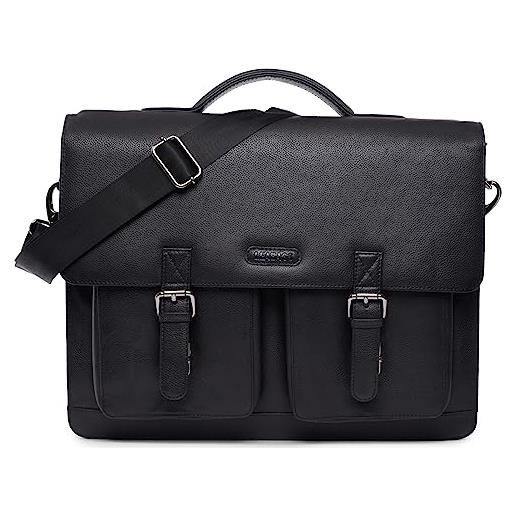 LEABAGS borsa documenti per uomo e donna | custodia per laptop in vera pelle 15 | borsa a tracolla con tracolla | borsa messenger | borsa da lavoro | borsa per insegnanti | nappa nera