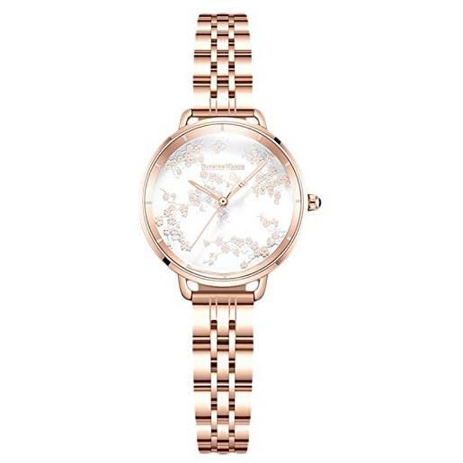 RORIOS donna orologio analogico al quarzo orologio in acciaio inossidabile bracciale luminoso elegante orologio da polso fashion fiore orologio da donna(bianca)