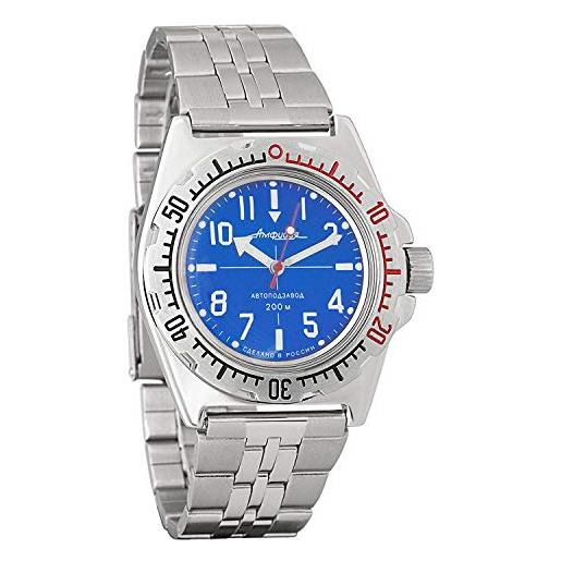 Amphibian vostok Amphibian 110648 / 2415b - orologio da polso russo da uomo, meccanico, automatico, colore: blu, blu, cinturino