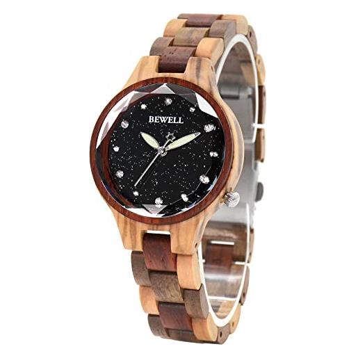 BEWELL orologi in legno da donna star dust dail movimento al quarzo minimalista orologio da polso in legno di lusso