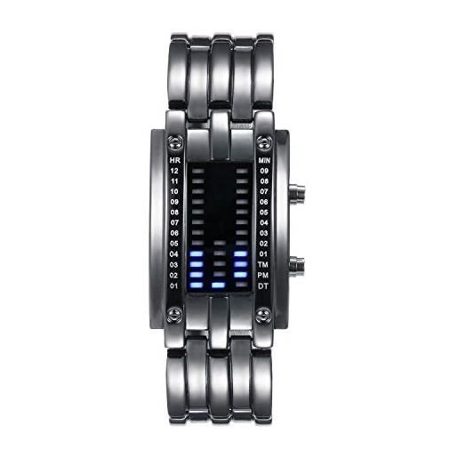 Lancardo orologio doppia linea binario tempo visualizzazione data alla moda a led display rettangolare cassa cinturino in lega argento da uomo donna