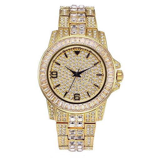 Grancey unisex adulto tutti gli orologi di diamanti rotonda in cristallo di lusso orologio bracciali hip hop vogue orologi cinturino oro 7