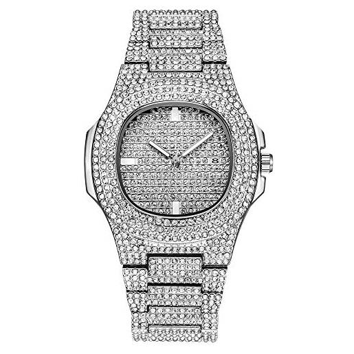 Grancey unisex adulto tutti gli orologi di diamanti rotonda in cristallo di lusso orologio bracciali hip hop vogue orologi cinturino argento 1