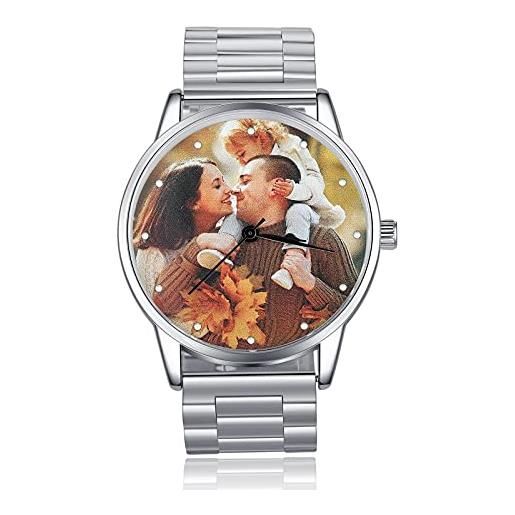 ALBERTBAND orologio da donna orologio personalizzato con foto orologi con cinturino in pelle orologio da polso da donna per uomo per la festa del papà regalo per la mamma (argento-43mm)