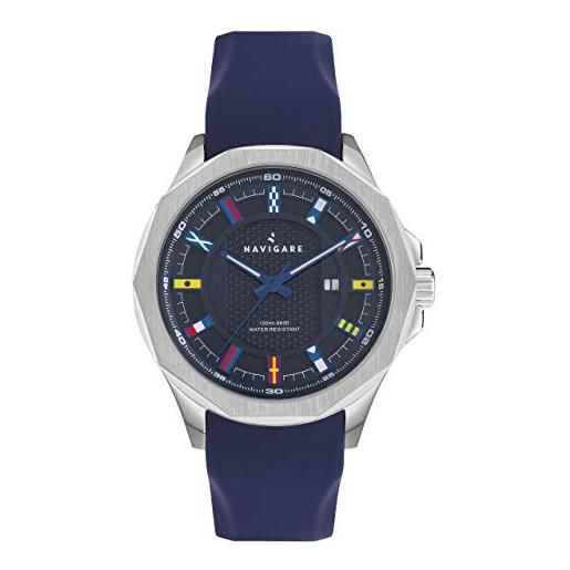 Navigare Watches orologio da uomo navigare mavericks, quadrante con bandiere nautiche, cinturino in silicone, sportivo e resistente all'acqua (blu blu)
