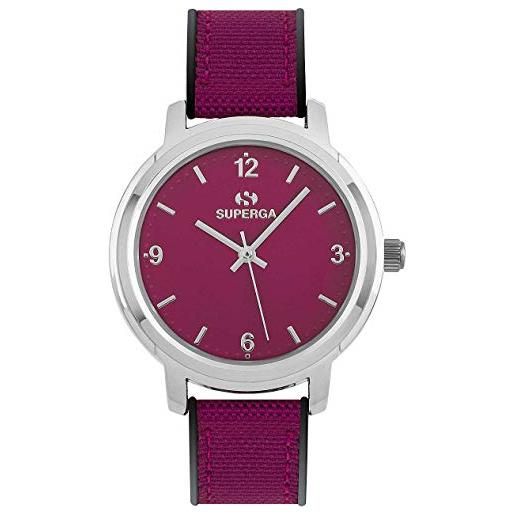 Superga_ superga stc013 - orologio da donna con quadrante analogico, cinturino in nylon, colore fucsia/argento