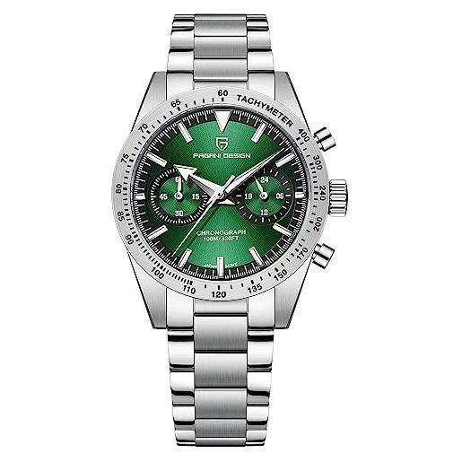 RollsTimi pagani design pd1766 orologio da uomo cronografo al quarzo 40mm vintage in acciaio inossidabile impermeabile orologio da uomo sportivo (verde (po-1766))
